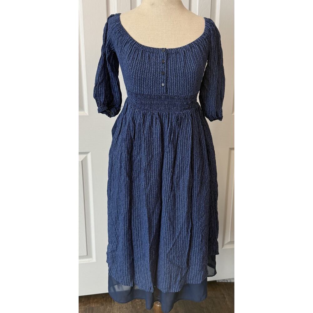 Hatch Maternity Dress Briar Sz 0 Button Blue Scoop Neck Empire Waist Smocked